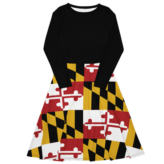 Maryland Flag Long Sleeve Midi Dress with Pockets