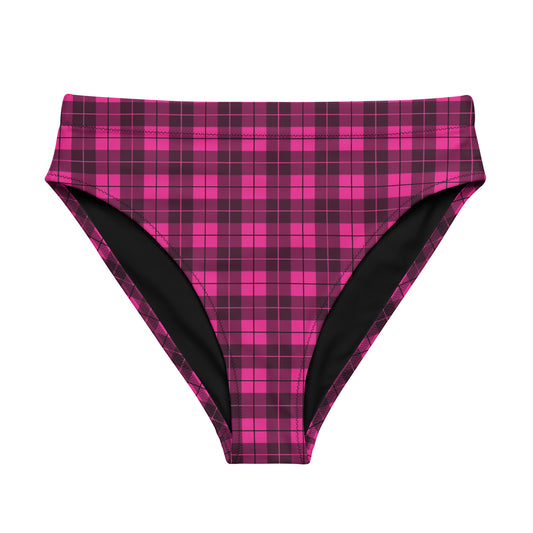 Pink Plaid High-Waisted Bikini Bottom