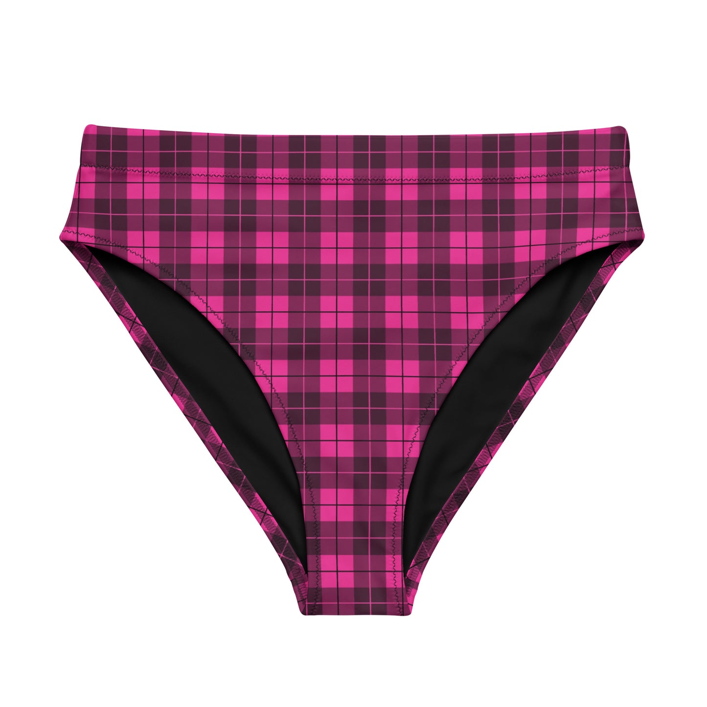 Pink Plaid High-Waisted Bikini Bottom