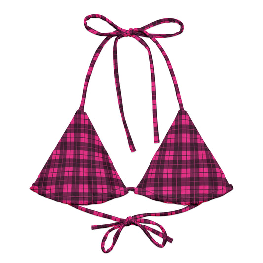 Pink Plaid String Bikini Top