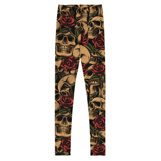 Skull with Roses Youth Leggings
