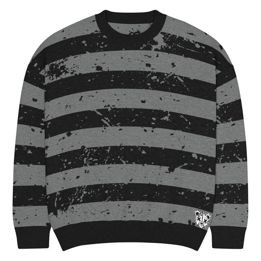 Black & Grey Relaxed Fit Knitted Crew Neck Sweater - Graphic Punks