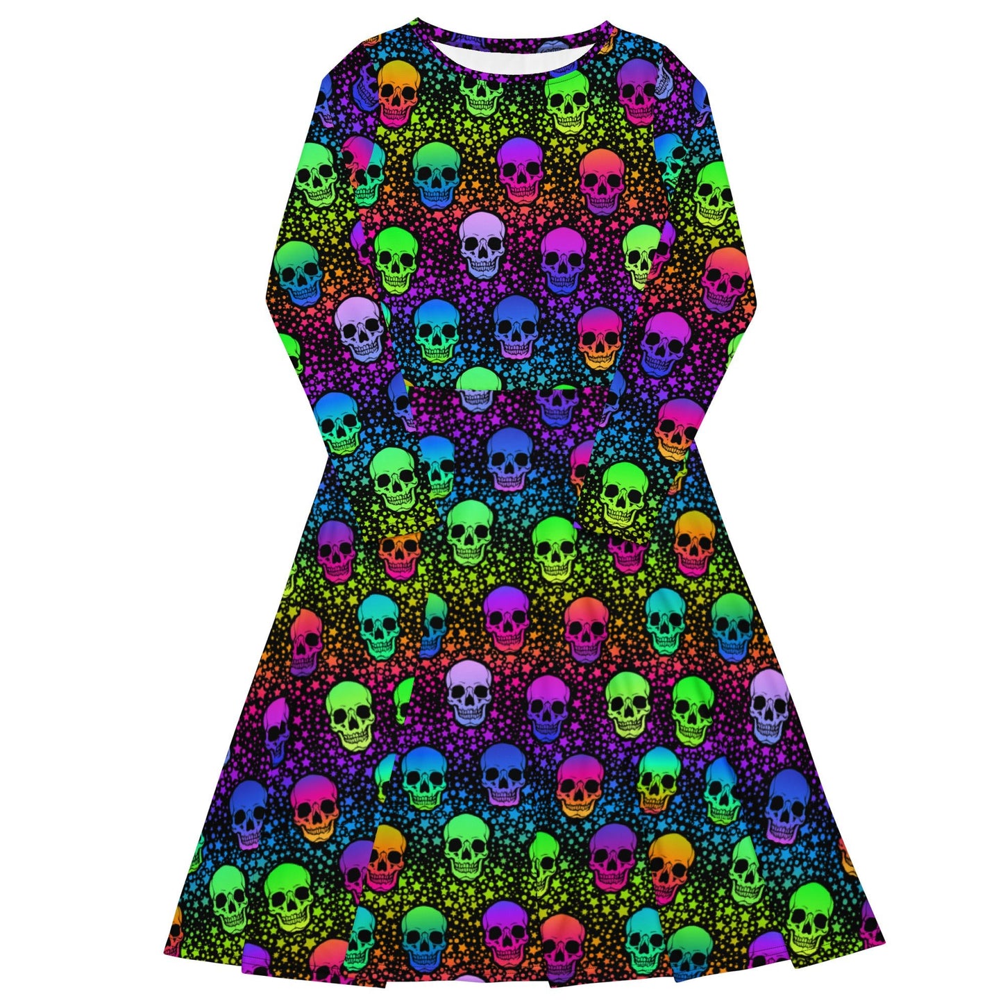 Colorful Skull Long Sleeve Midi Dress - Graphic Punks