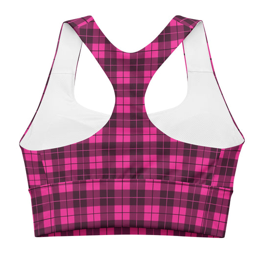 Emo Pink Plaid Longline Sports Bra - Graphic Punks