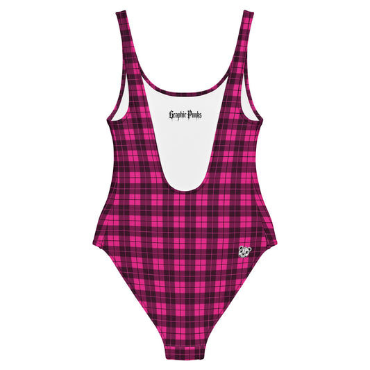 Emo Pink Plaid One - Piece Swimsuit - Graphic Punks