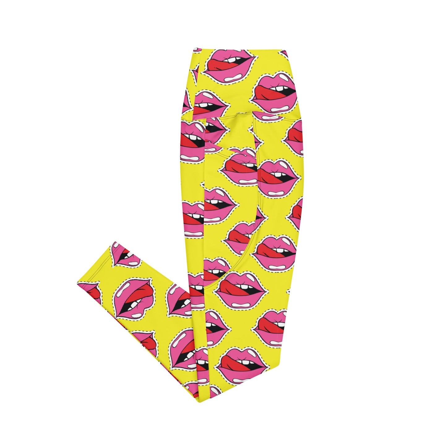 Old School Lips High - Waisted Workout Leggings with Pockets - Graphic Punks