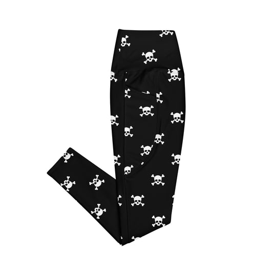 Pirate Skulls High - Waisted Workout Leggings with Pockets - Graphic Punks