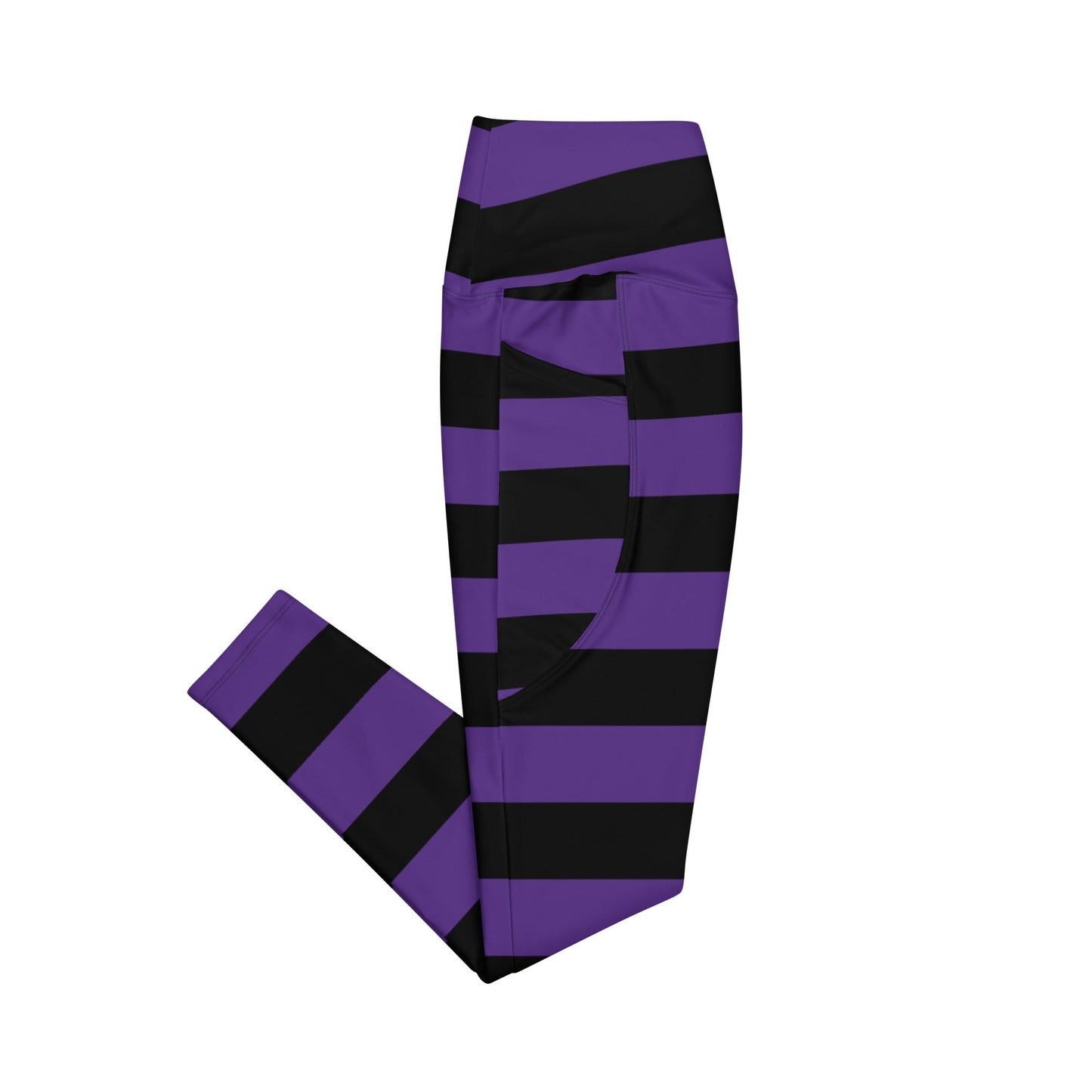 Purple & Black Stripes High - Waisted Workout Leggings with Pockets - Graphic Punks