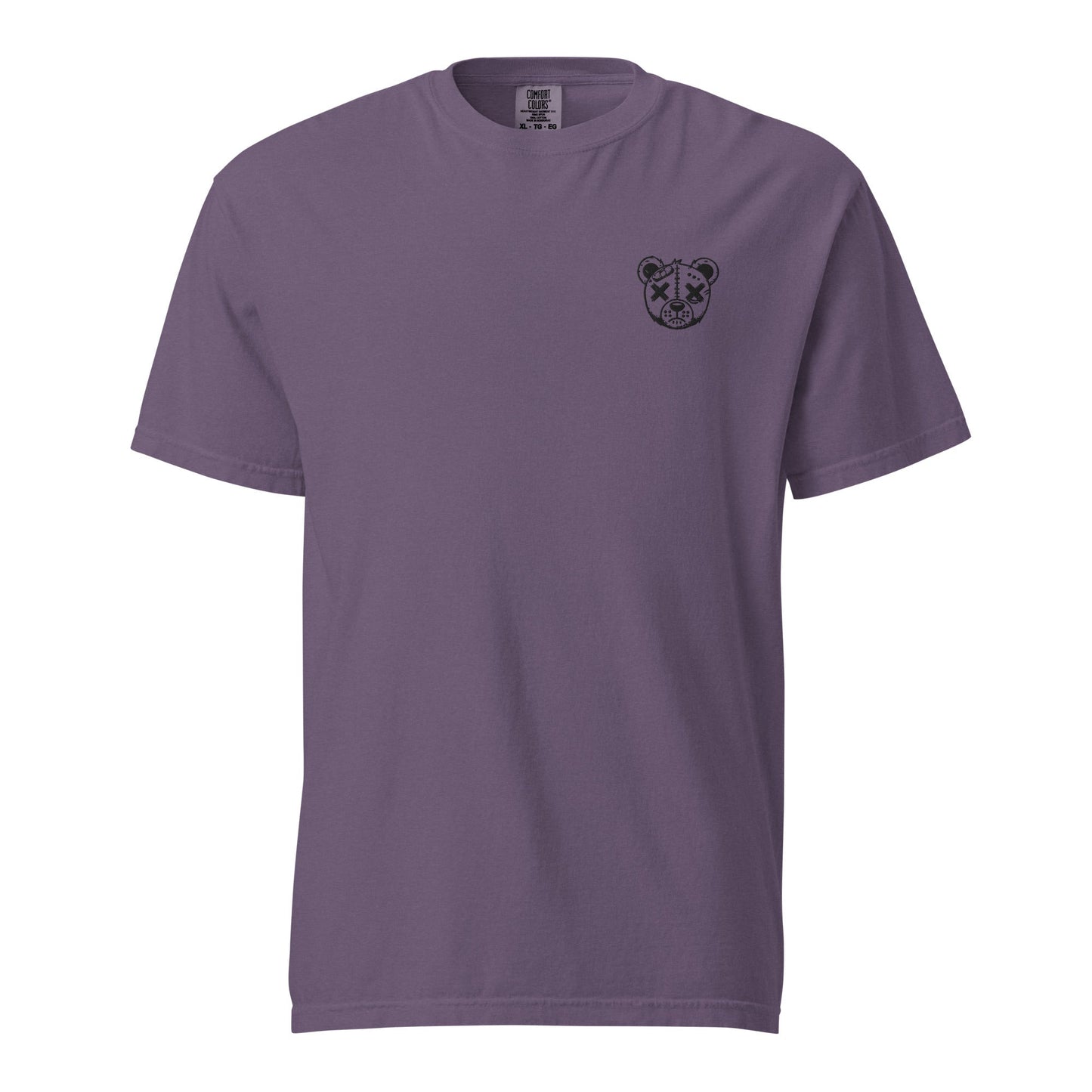 Sad Bear Embroidered Garment - Dyed Heavyweight T-Shirt Purple - Graphic Punks