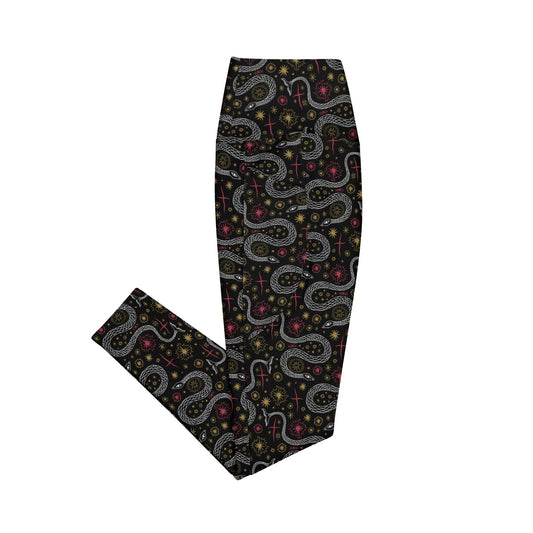 Snakes High - Waisted Workout Leggings with Pockets - Graphic Punks