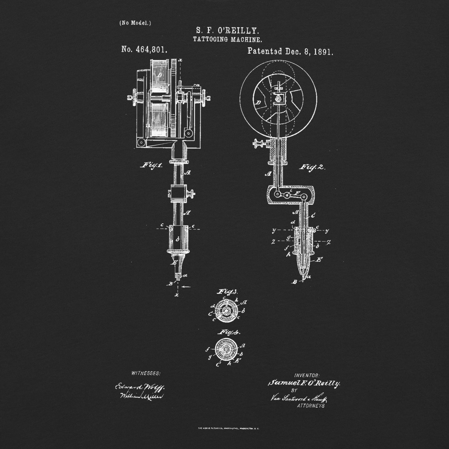 Tattoo Machine Patent Garment - Dyed Heavyweight T-Shirt - Graphic Punks