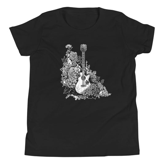 Guitar With Flowers Youth Short Sleeve Tee
