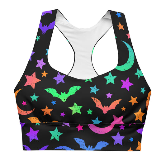 Bats Moons & Stars Longline Sports Bra - Graphic Punks