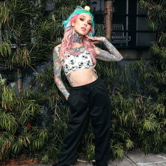 Bee Hive Longline Sports Bra - Graphic Punks