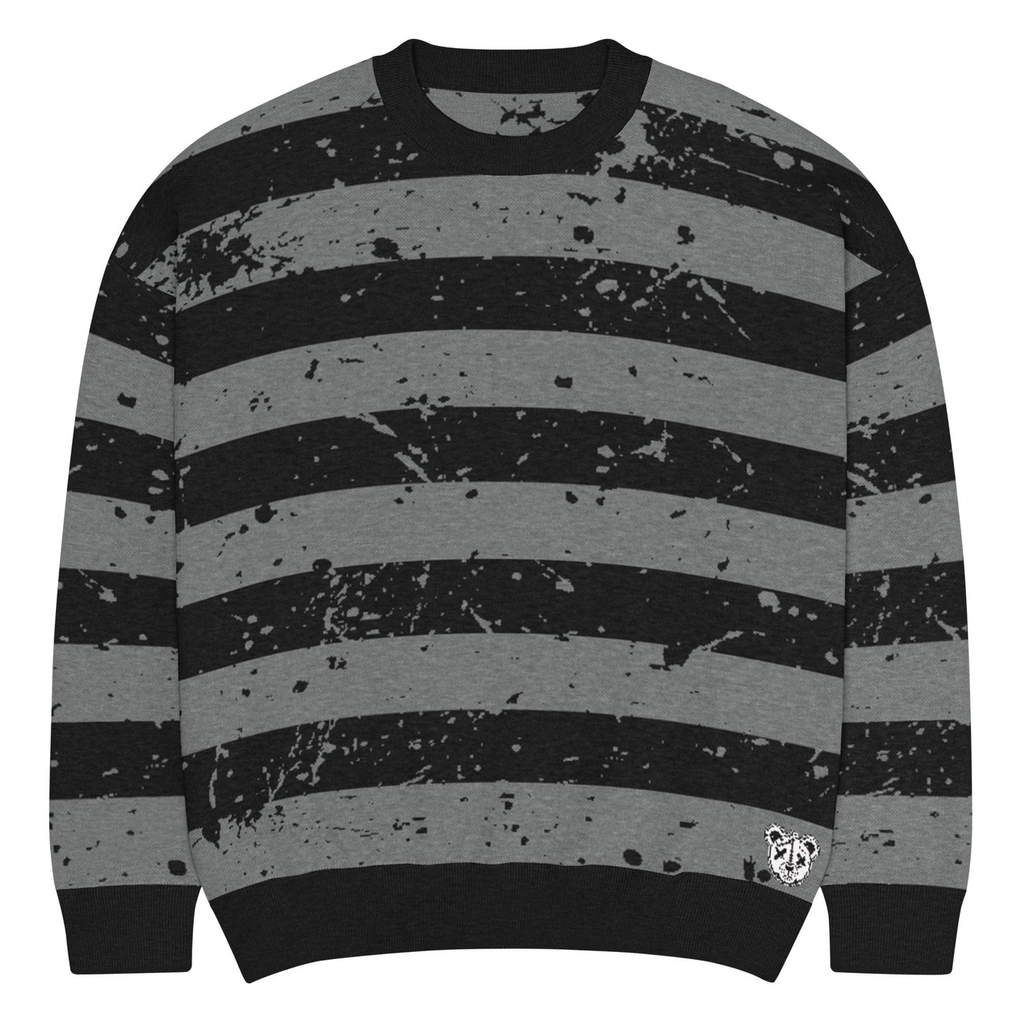 Black & Grey Relaxed Fit Knitted Crew Neck Sweater - Graphic Punks