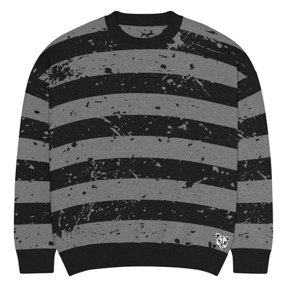 Black & Grey Relaxed Fit Knitted Crew Neck Sweater - Graphic Punks