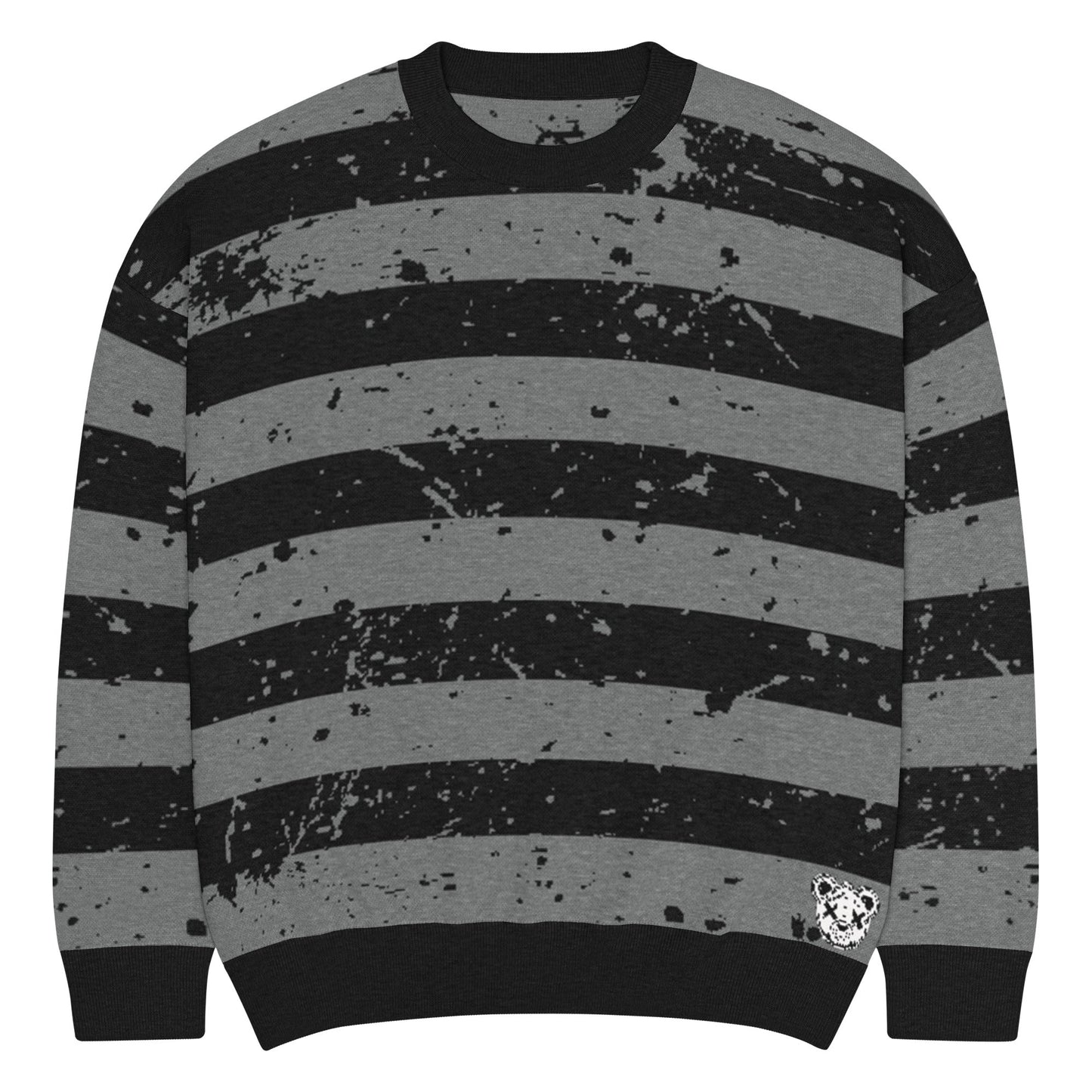 Black & Grey Relaxed Fit Knitted Crew Neck Sweater - Graphic Punks