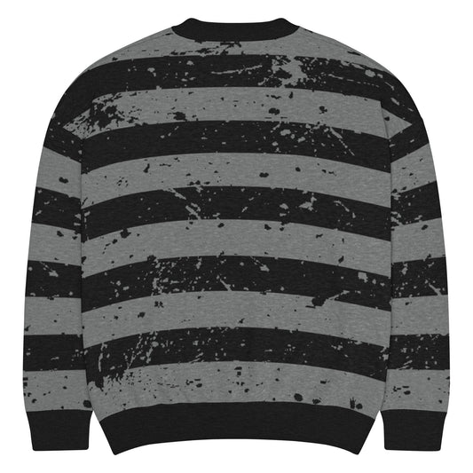 Black & Grey Relaxed Fit Knitted Crew Neck Sweater - Graphic Punks