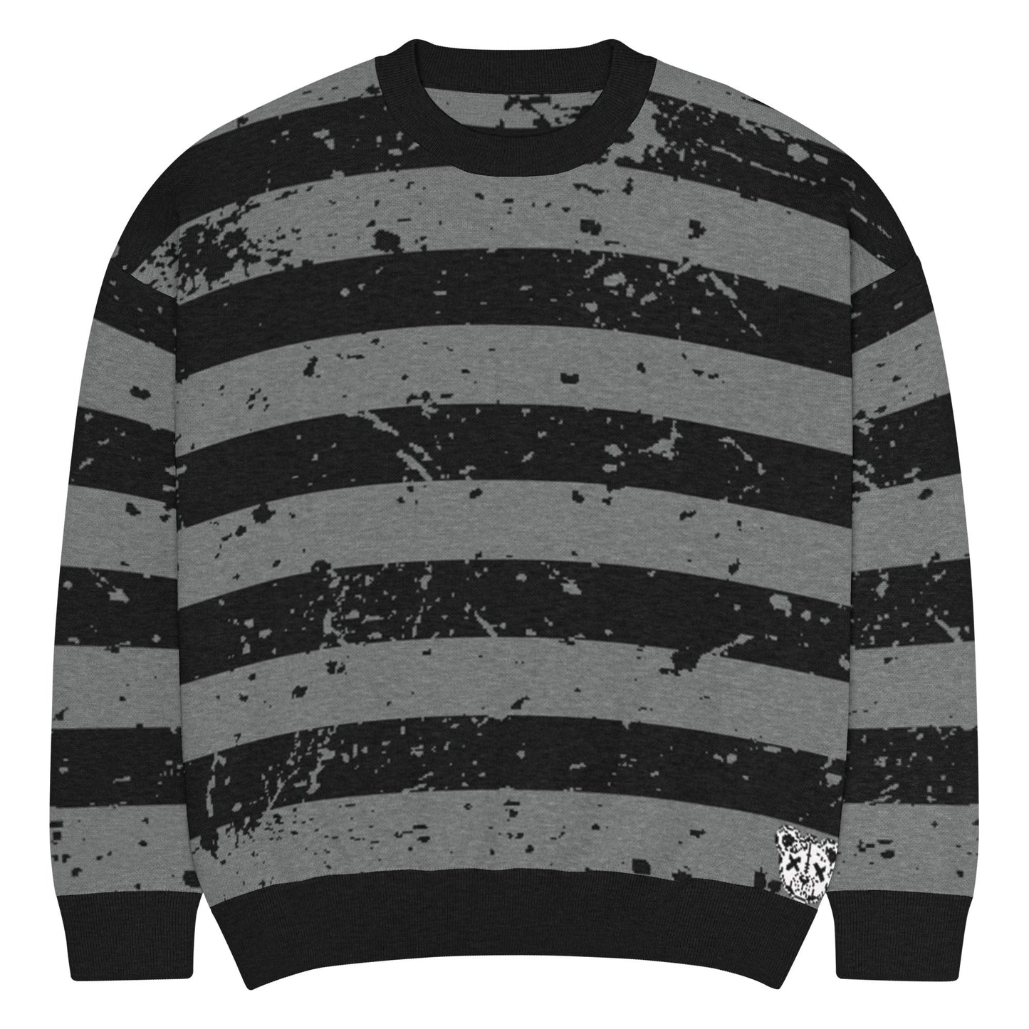 Black & Grey Relaxed Fit Knitted Crew Neck Sweater - Graphic Punks