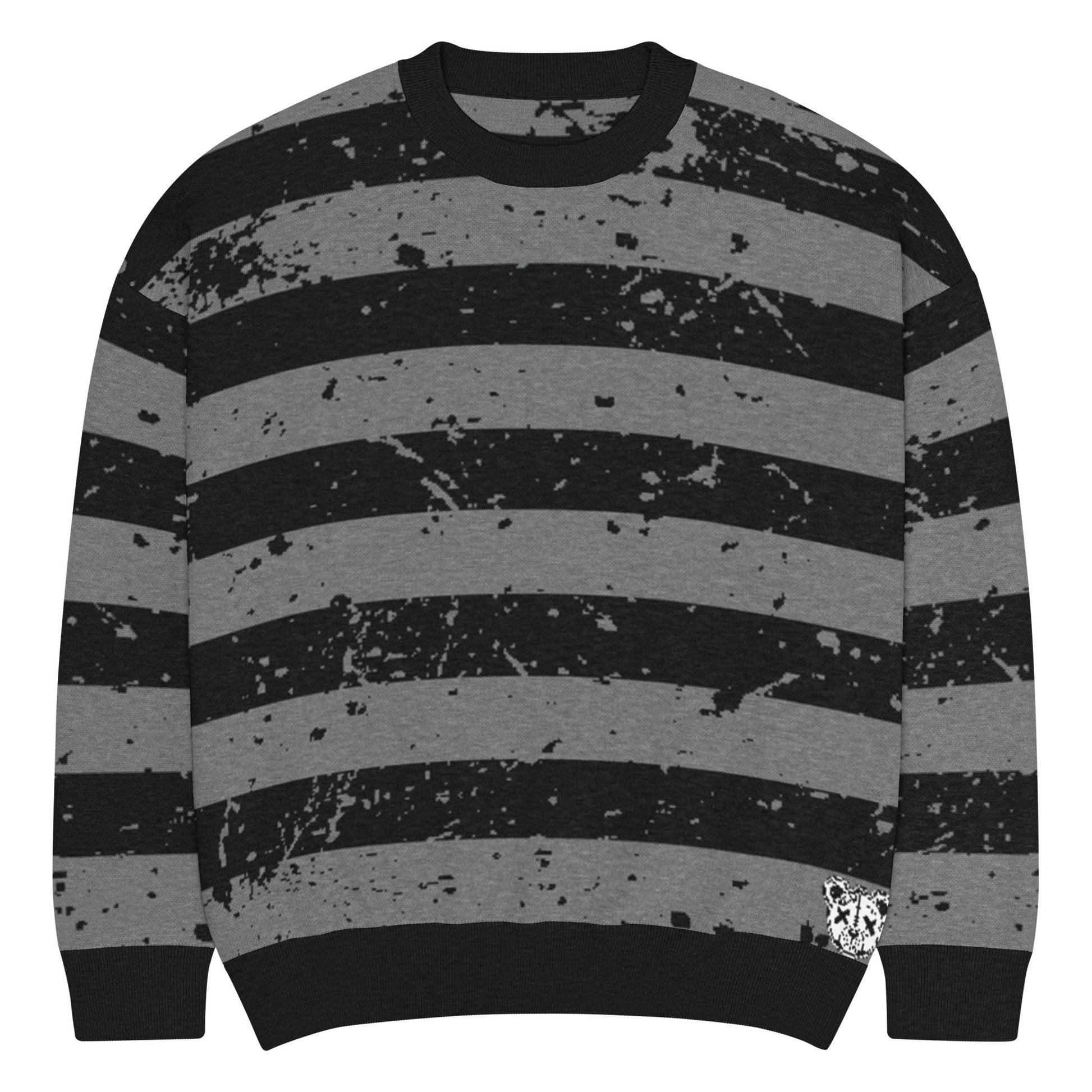 Black & Grey Relaxed Fit Knitted Crew Neck Sweater - Graphic Punks