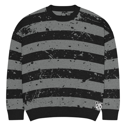 Black & Grey Relaxed Fit Knitted Crew Neck Sweater - Graphic Punks