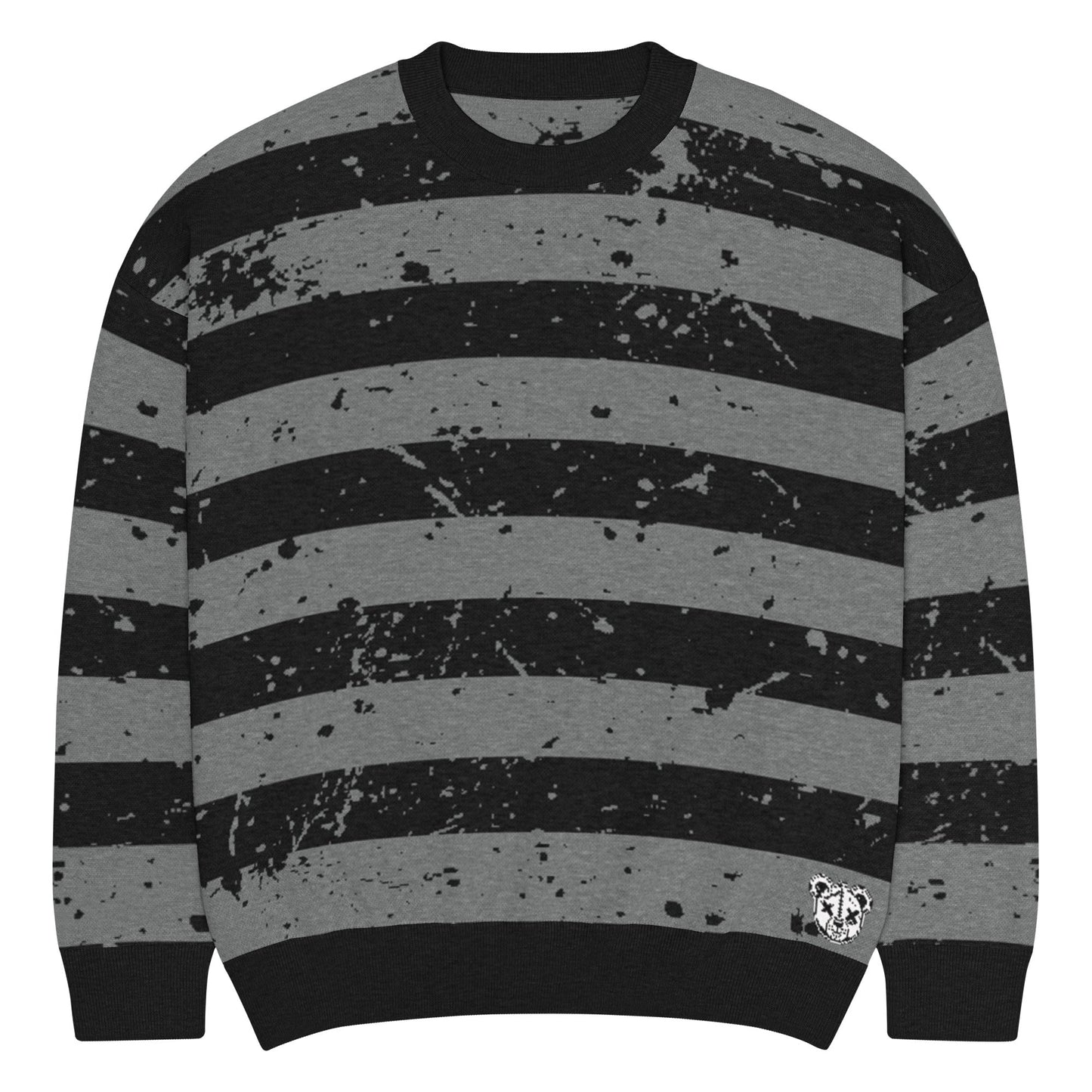 Black & Grey Relaxed Fit Knitted Crew Neck Sweater - Graphic Punks