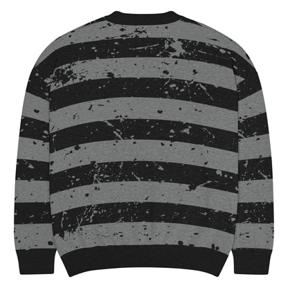 Black & Grey Relaxed Fit Knitted Crew Neck Sweater - Graphic Punks