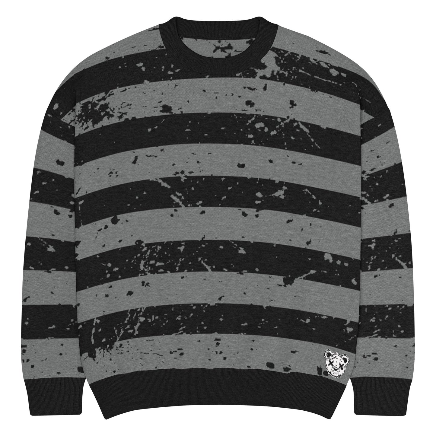 Black & Grey Relaxed Fit Knitted Crew Neck Sweater - Graphic Punks