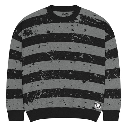 Black & Grey Relaxed Fit Knitted Crew Neck Sweater - Graphic Punks