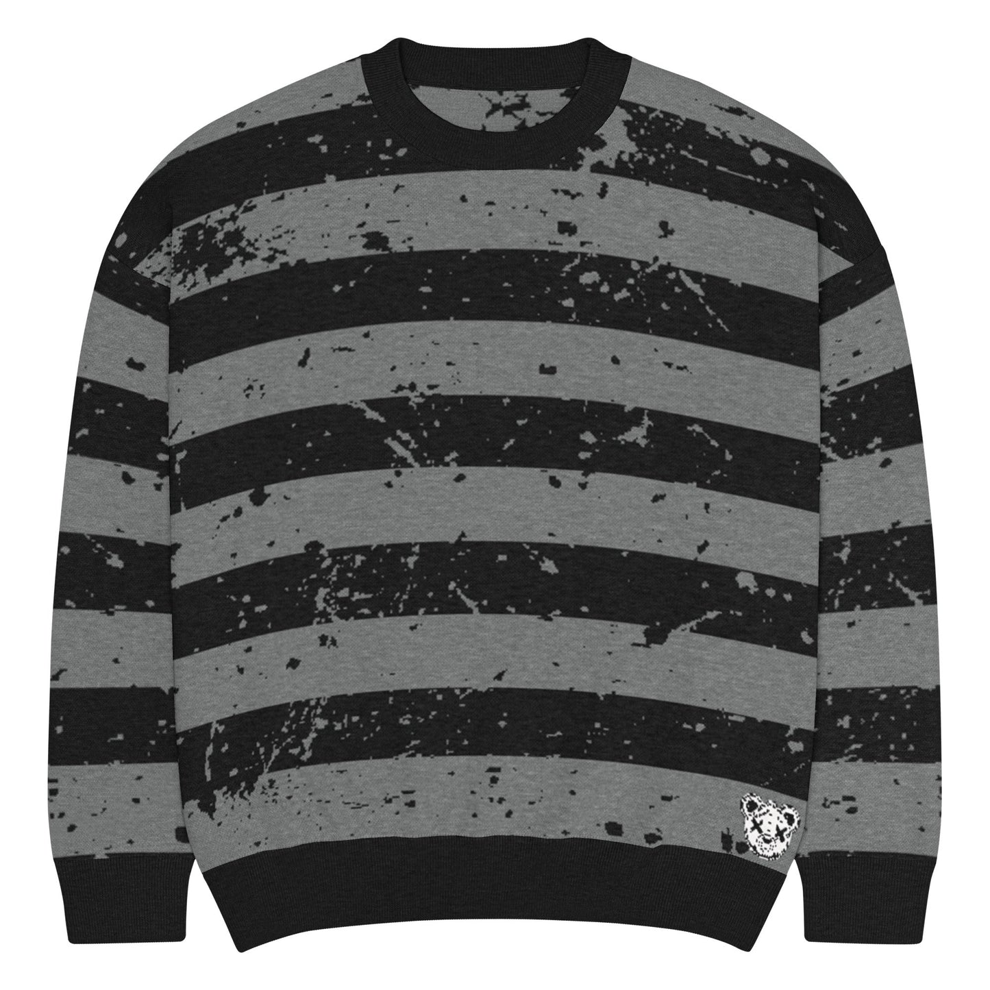 Black & Grey Relaxed Fit Knitted Crew Neck Sweater - Graphic Punks