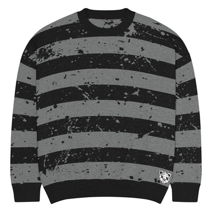 Black & Grey Relaxed Fit Knitted Crew Neck Sweater - Graphic Punks