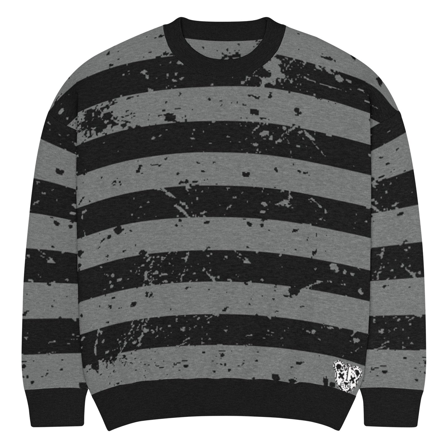 Black & Grey Relaxed Fit Knitted Crew Neck Sweater - Graphic Punks