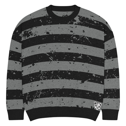 Black & Grey Relaxed Fit Knitted Crew Neck Sweater - Graphic Punks