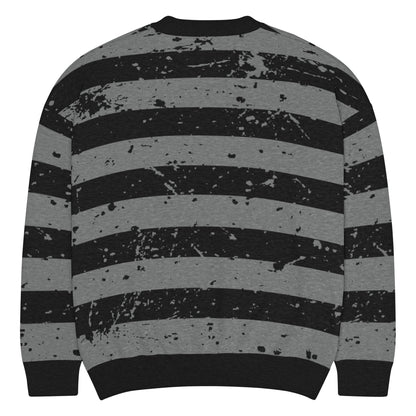 Black & Grey Relaxed Fit Knitted Crew Neck Sweater - Graphic Punks