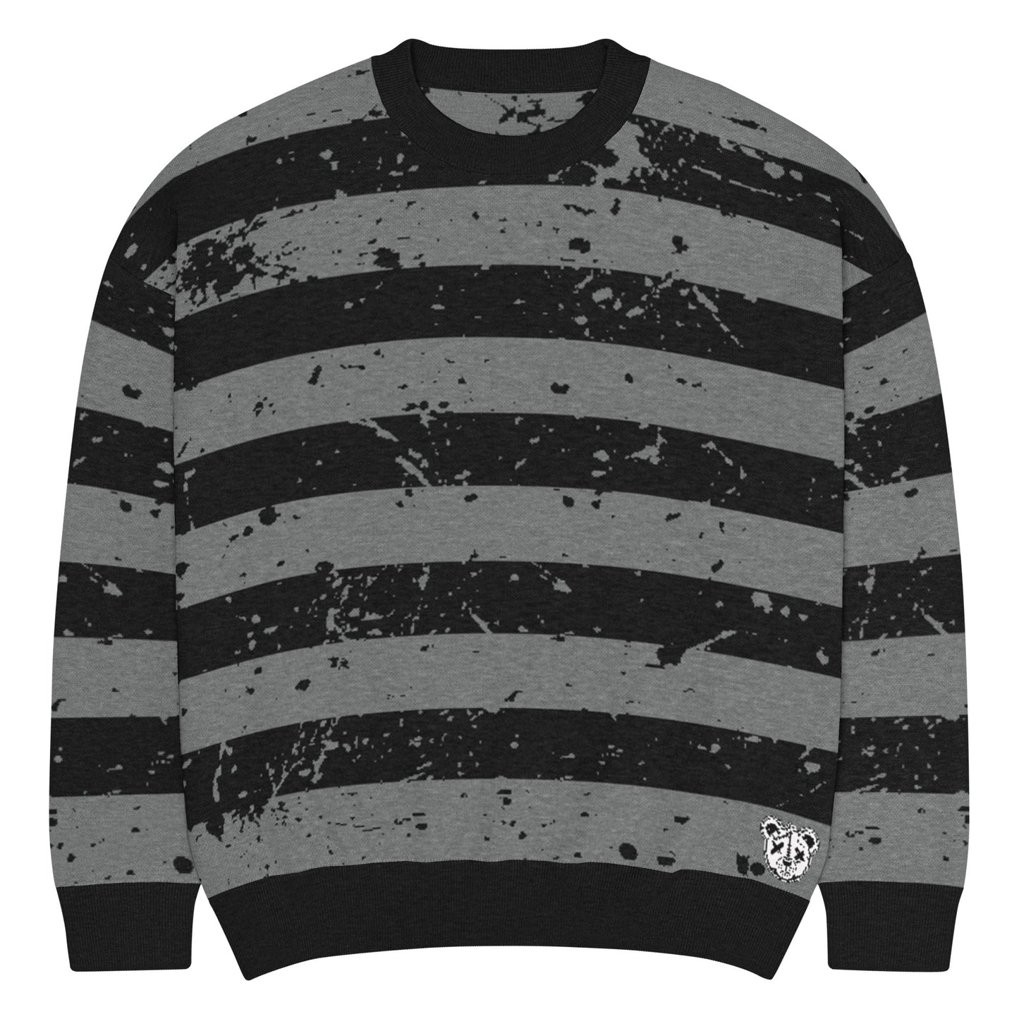 Black & Grey Relaxed Fit Knitted Crew Neck Sweater - Graphic Punks