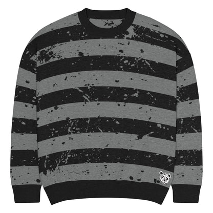 Black & Grey Relaxed Fit Knitted Crew Neck Sweater - Graphic Punks
