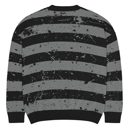 Black & Grey Relaxed Fit Knitted Crew Neck Sweater - Graphic Punks