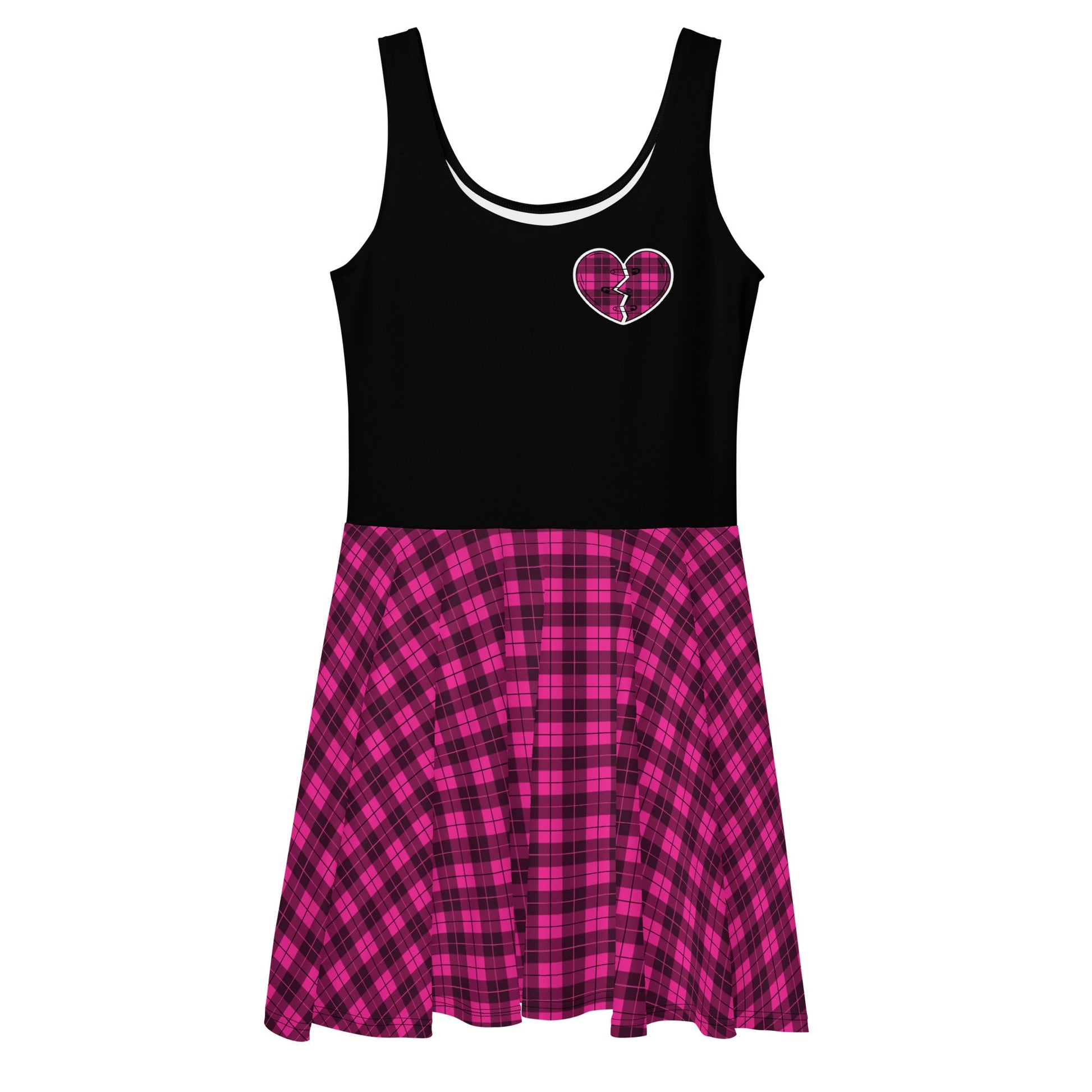 Broken Heart Plaid Skater Dress - Graphic Punks