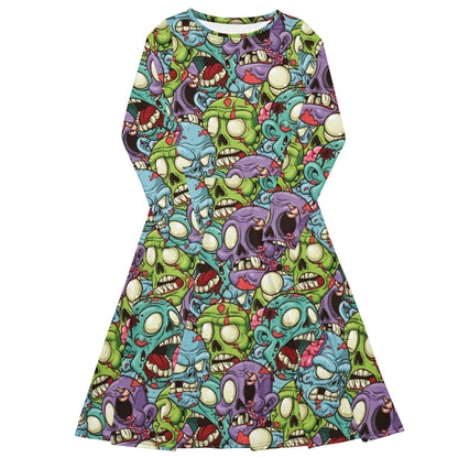 Cartoon Zombie Long Sleeve Midi Dress - Graphic Punks