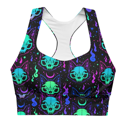 Cat Skull Longline Sports Bra - Graphic Punks