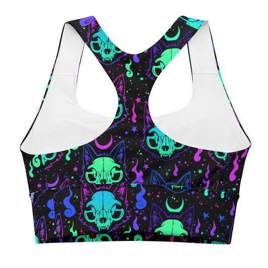 Cat Skull Longline Sports Bra - Graphic Punks