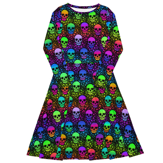 Colorful Skull Long Sleeve Midi Dress - Graphic Punks