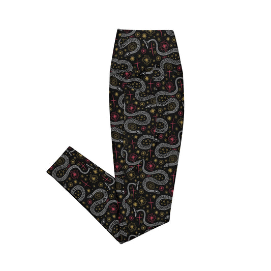 Cryptid Sea Snakes High - Waisted Workout Leggings with Pockets - Graphic Punks