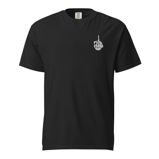 Embroidered Skeleton Middle Finger Garment - Dyed Heavyweight T-Shirt - Graphic Punks
