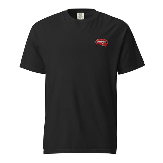 Embroidered Vampire Lips Garment - Dyed Heavyweight T-Shirt - Graphic Punks