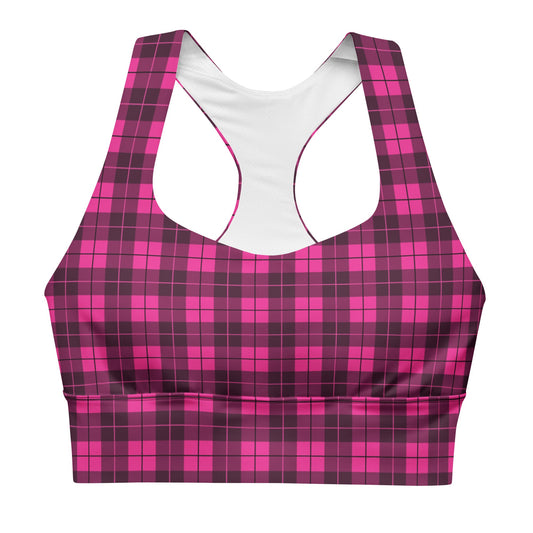 Emo Pink Plaid Longline Sports Bra - Graphic Punks