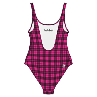 Emo Pink Plaid One - Piece Swimsuit - Graphic Punks