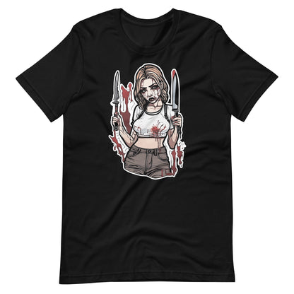 Girl Holding Bloody Knife Unisex t - shirt - Graphic Punks