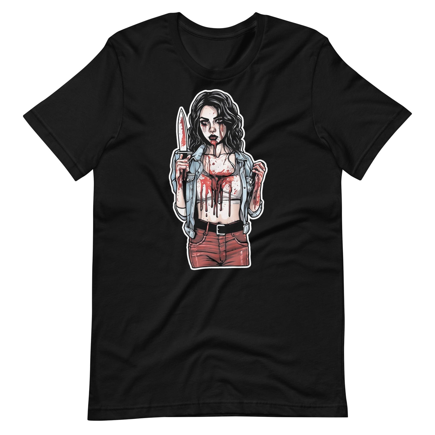 Girl Holding Bloody Knife Unisex t - shirt - Graphic Punks