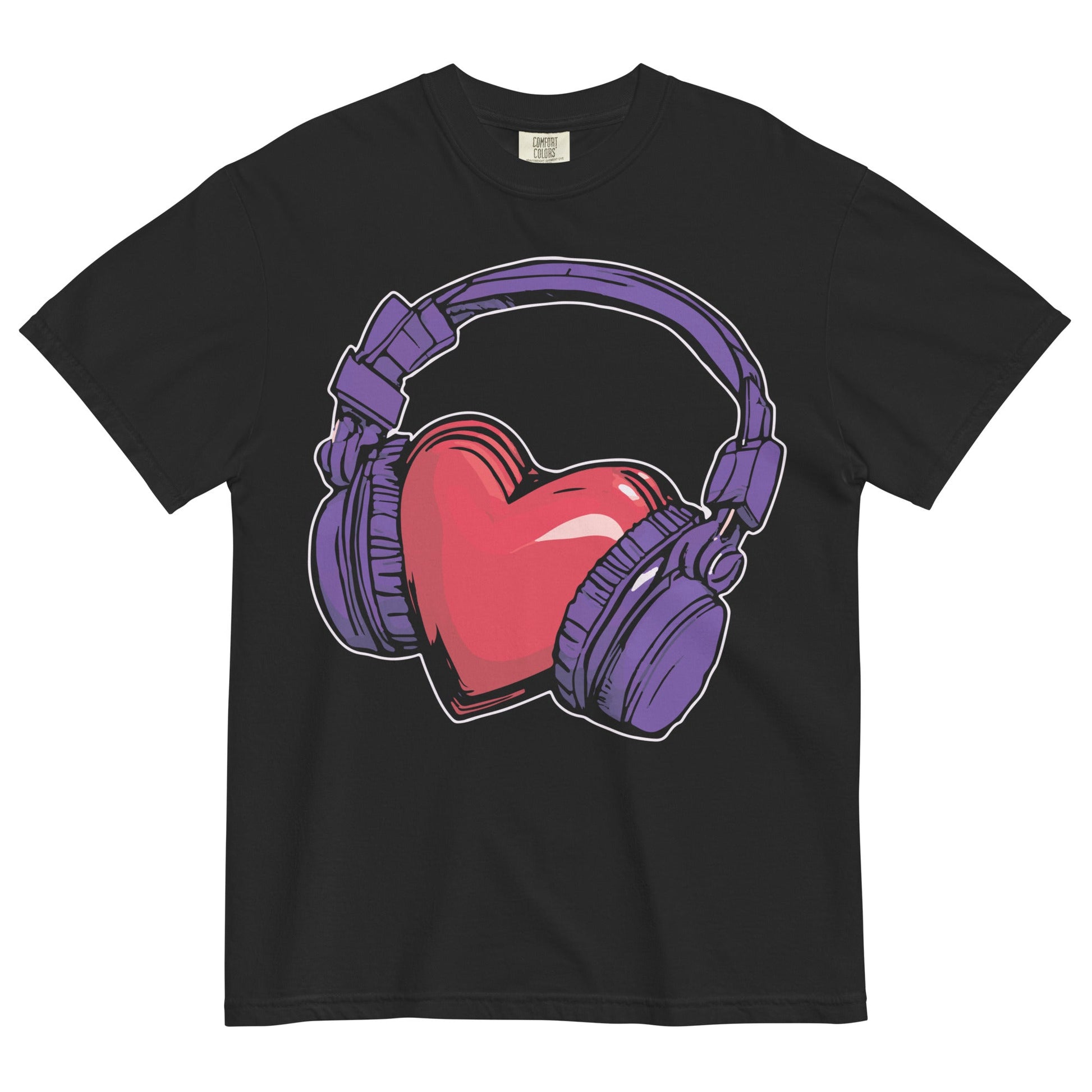 Heart with Headphones Garment - Dyed Heavyweight T-Shirt - Graphic Punks